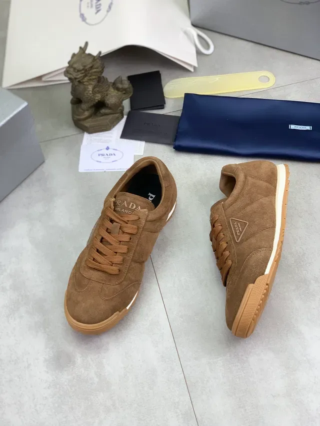 Prada Cloudbust Brown Beige Suede Upper Triangular Logo Patch Lifestyle Sneakers 6