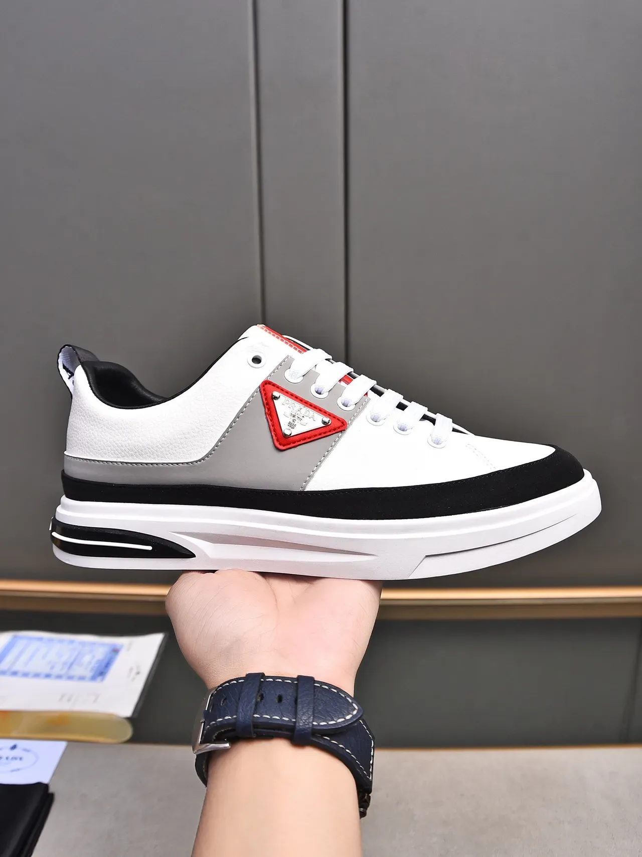 Prada Cloudbust Color-Block White Gray Black Red Lifestyle Sneakers 1