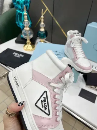 Prada Cloudbust High-Top White and Pink Lifestyle Sneakers 4