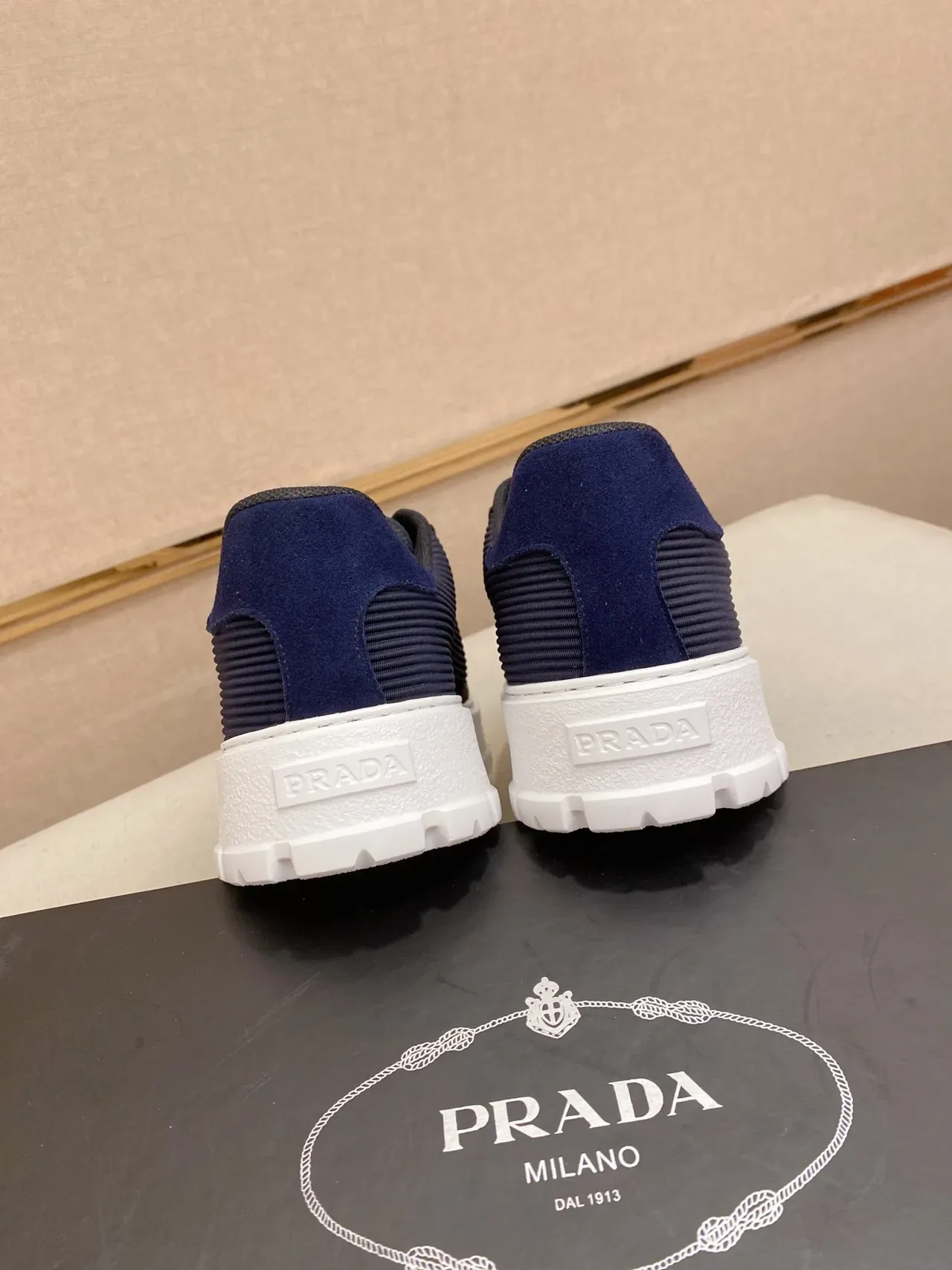 Prada Cloudbust Navy and Blue Ribbed Platform Lifestyle Sneakers 3
