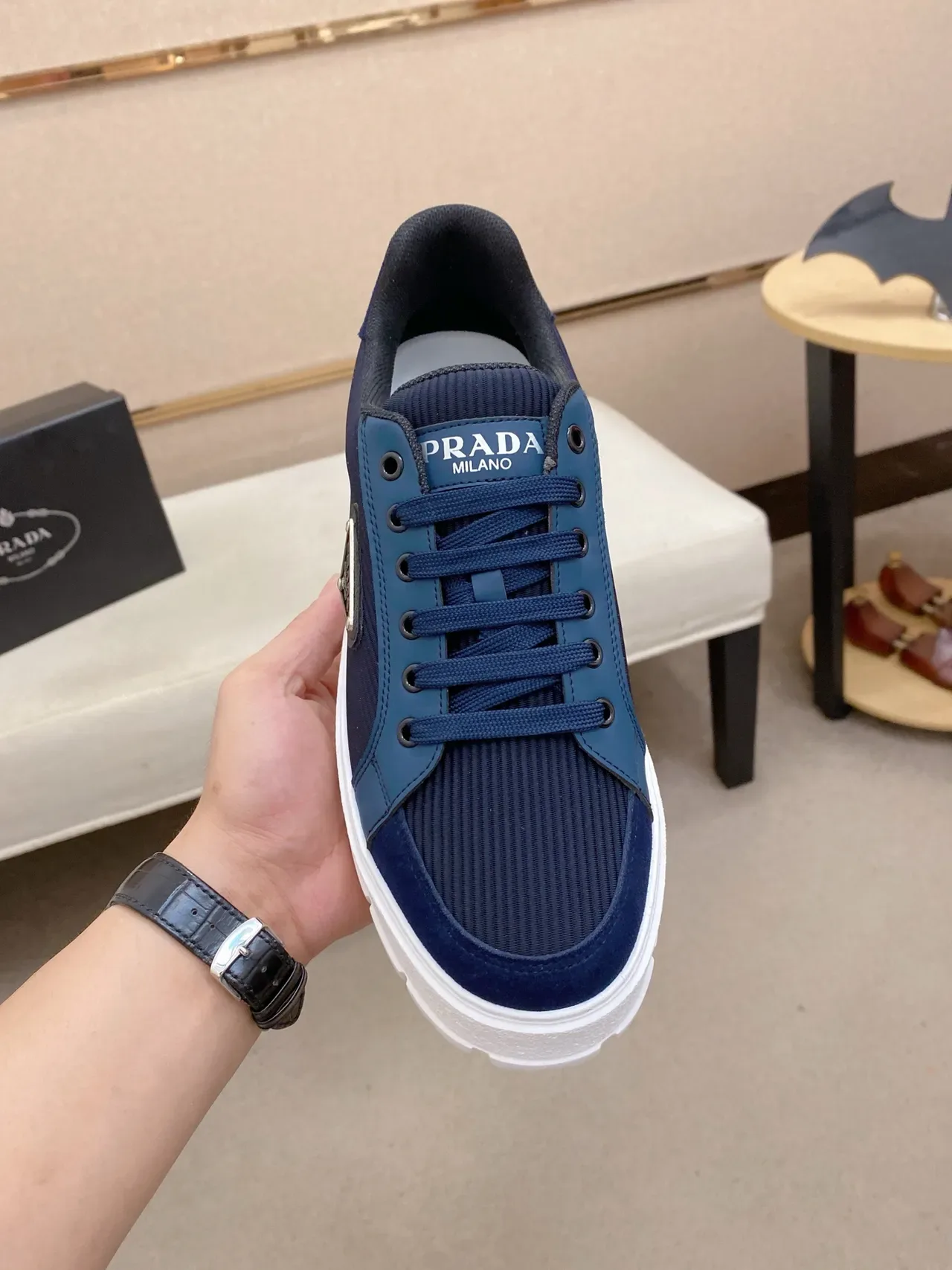 Prada Cloudbust Navy and Blue Ribbed Platform Lifestyle Sneakers 5