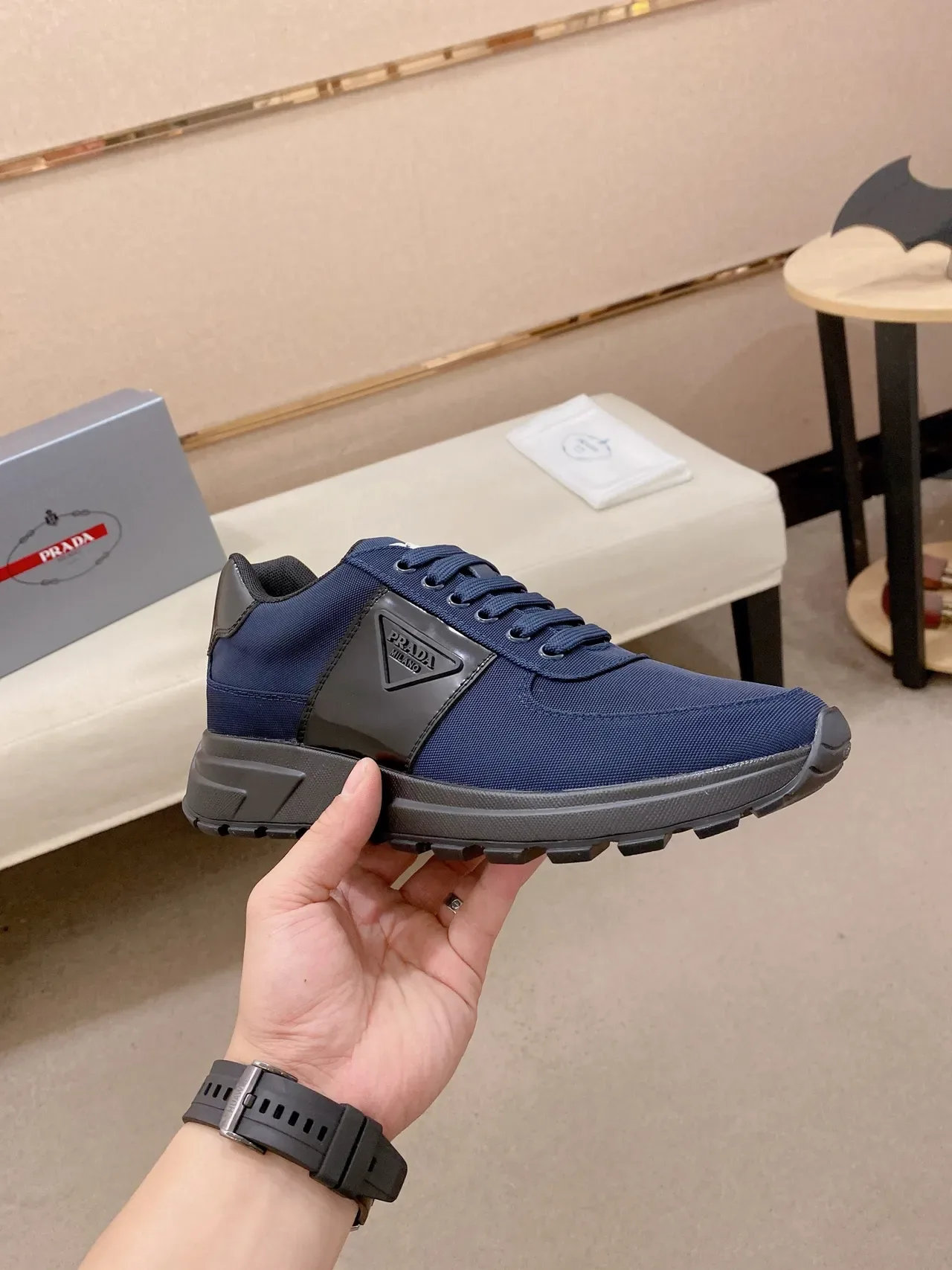 Prada Cloudbust Navy Nylon and Gloss Black Lifestyle Sneakers 4