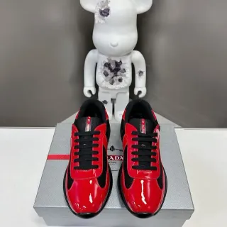 Prada Cloudbust Red Black Glossy Patent Leather Mesh Contrast Lifestyle Sneakers
