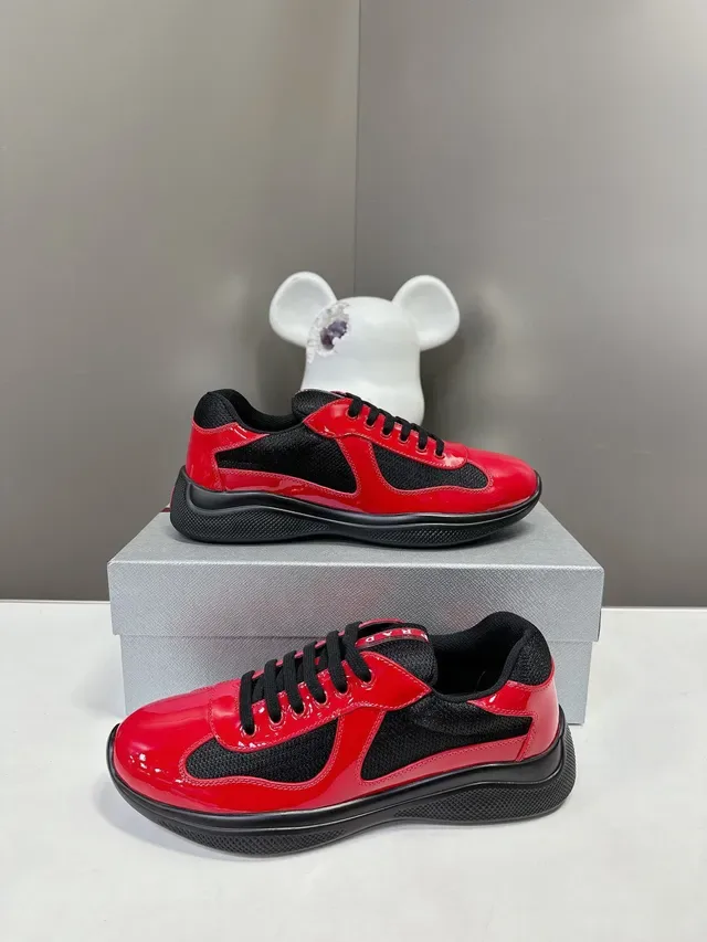 Prada Cloudbust Red Black Glossy Patent Leather Mesh Contrast Lifestyle Sneakers 2