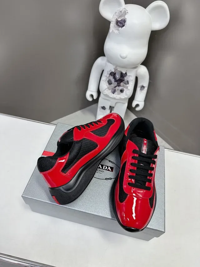Prada Cloudbust Red Black Glossy Patent Leather Mesh Contrast Lifestyle Sneakers 3