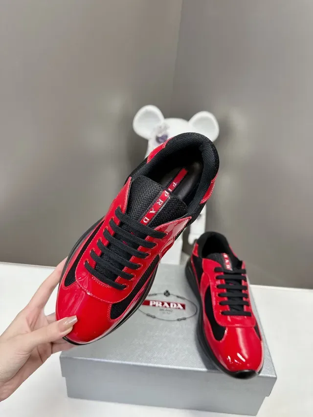 Prada Cloudbust Red Black Glossy Patent Leather Mesh Contrast Lifestyle Sneakers 4