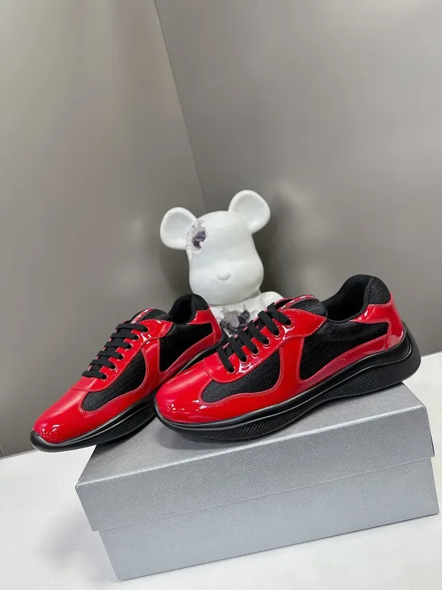 Prada Cloudbust Red Black Glossy Patent Leather Mesh Contrast Lifestyle Sneakers 5