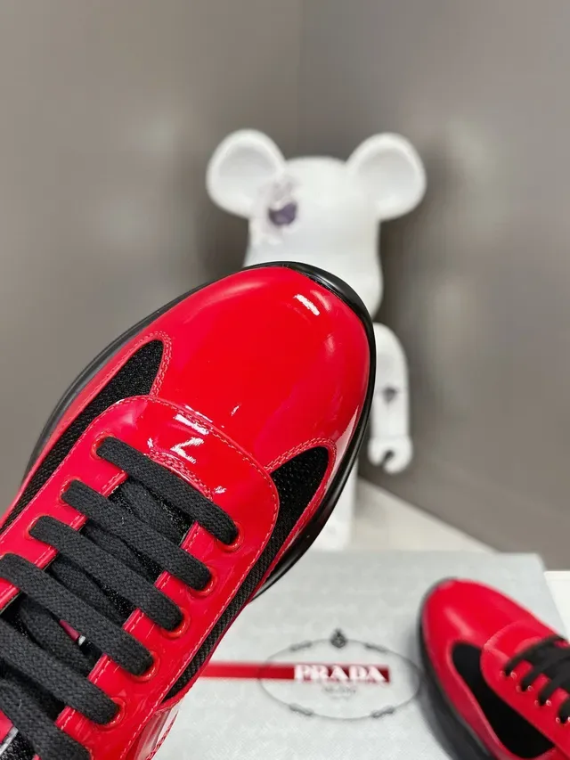 Prada Cloudbust Red Black Glossy Patent Leather Mesh Contrast Lifestyle Sneakers 6