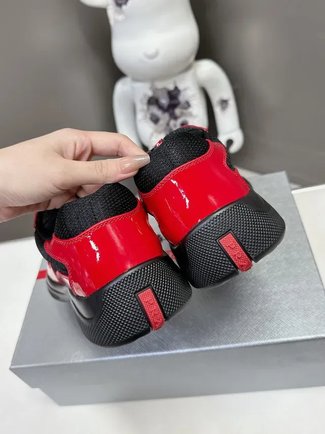 Prada Cloudbust Red Black Glossy Patent Leather Mesh Contrast Lifestyle Sneakers 7
