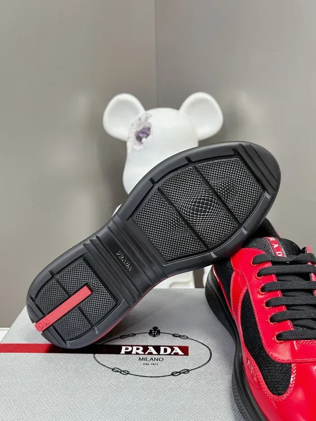 Prada Cloudbust Red Black Glossy Patent Leather Mesh Contrast Lifestyle Sneakers 9