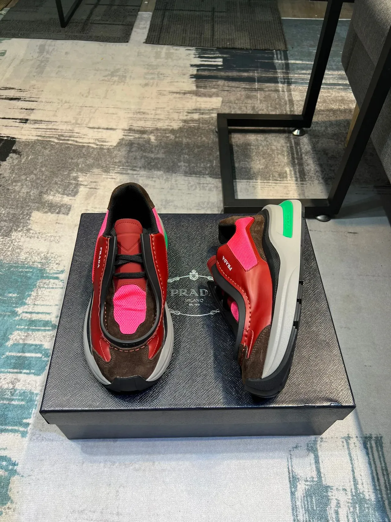 Prada Cloudbust Red Pink Laceless Slip-On Layered Multi-Material Upper Chunky Sneakers 3