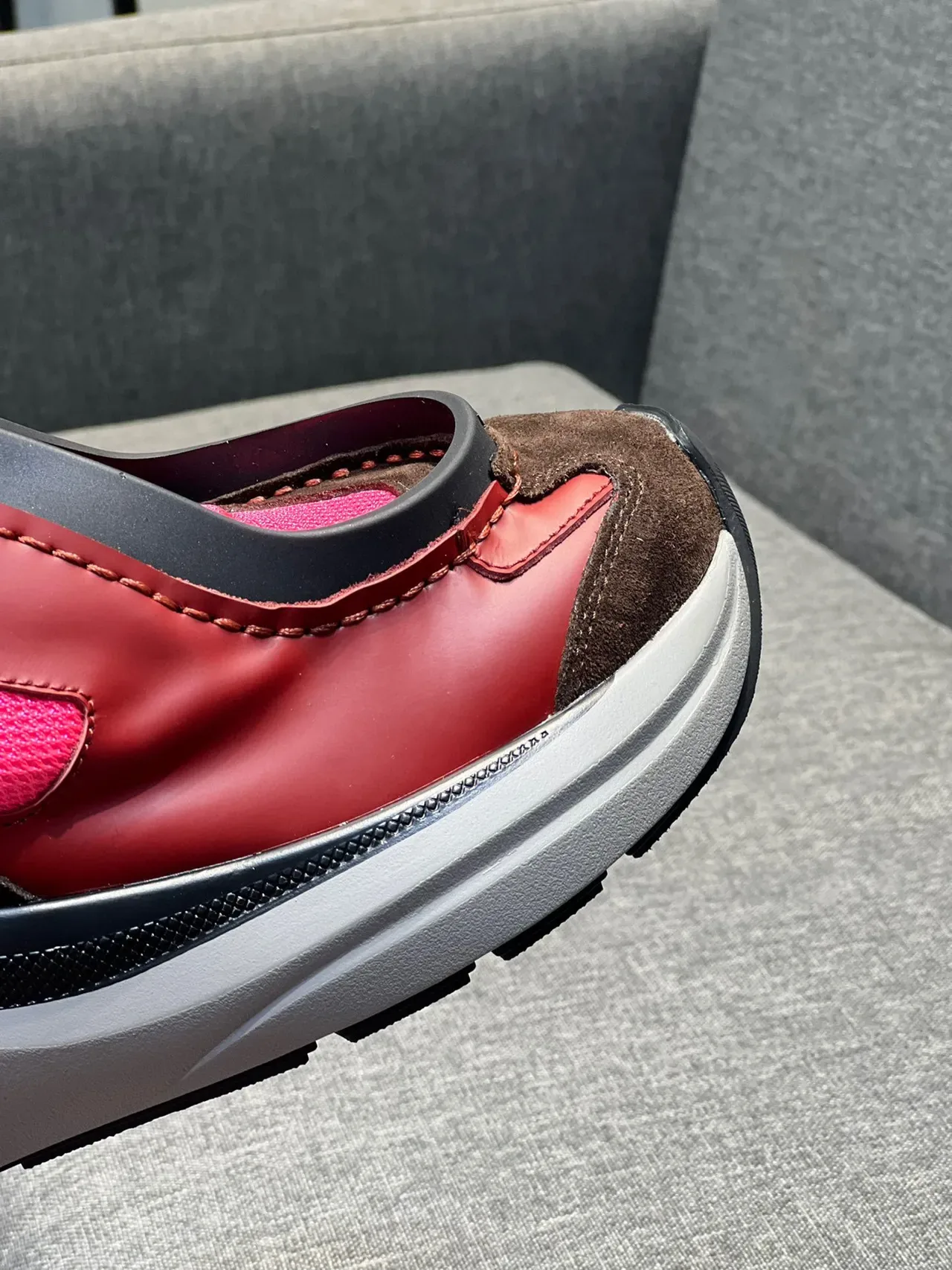 Prada Cloudbust Red Pink Laceless Slip-On Layered Multi-Material Upper Chunky Sneakers 4