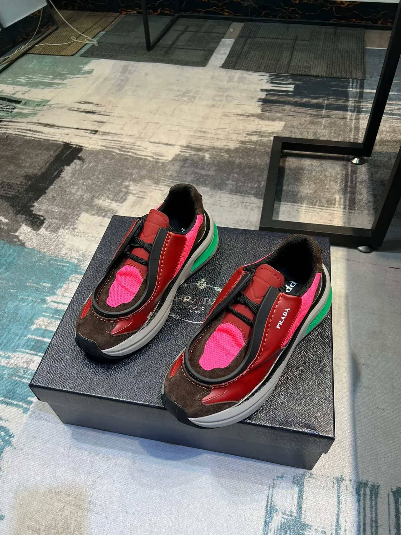 Prada Cloudbust Red Pink Laceless Slip-On Layered Multi-Material Upper Chunky Sneakers 5