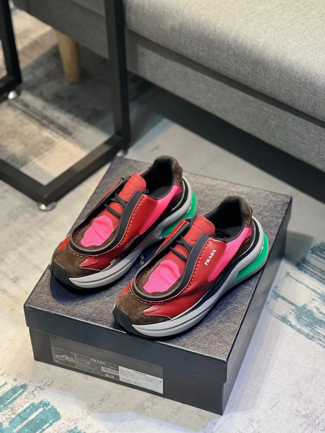 Prada Cloudbust Red Pink Laceless Slip-On Layered Multi-Material Upper Chunky Sneakers 7