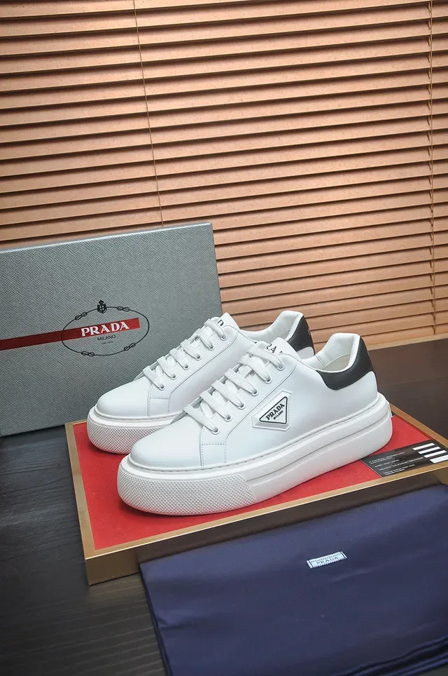 Prada Cloudbust White Black Leather Platform Sole Lifestyle Sneakers 4