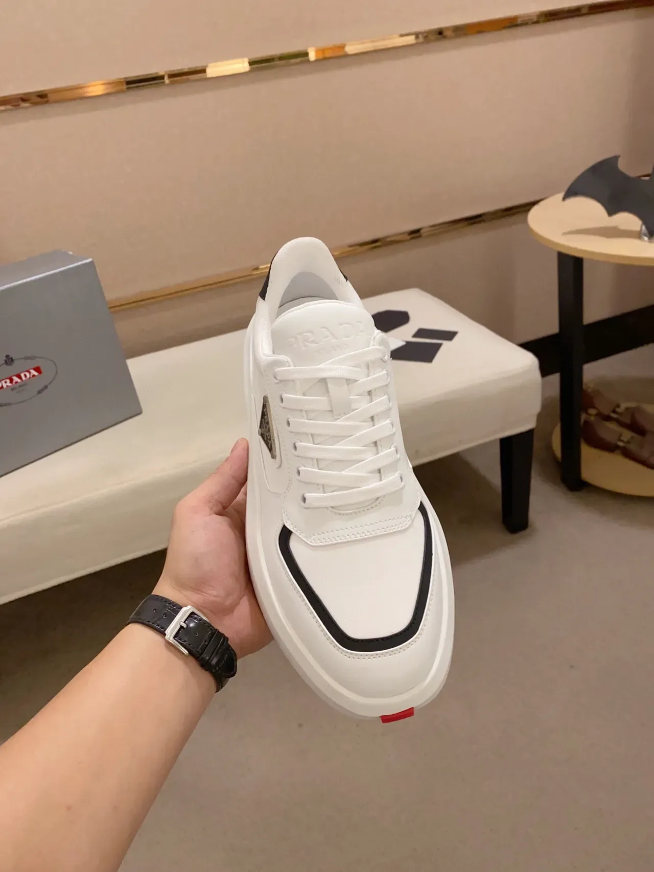 Prada Cloudbust White Black Platform Sole Triangular Logo Plaque Lifestyle Sneakers 2