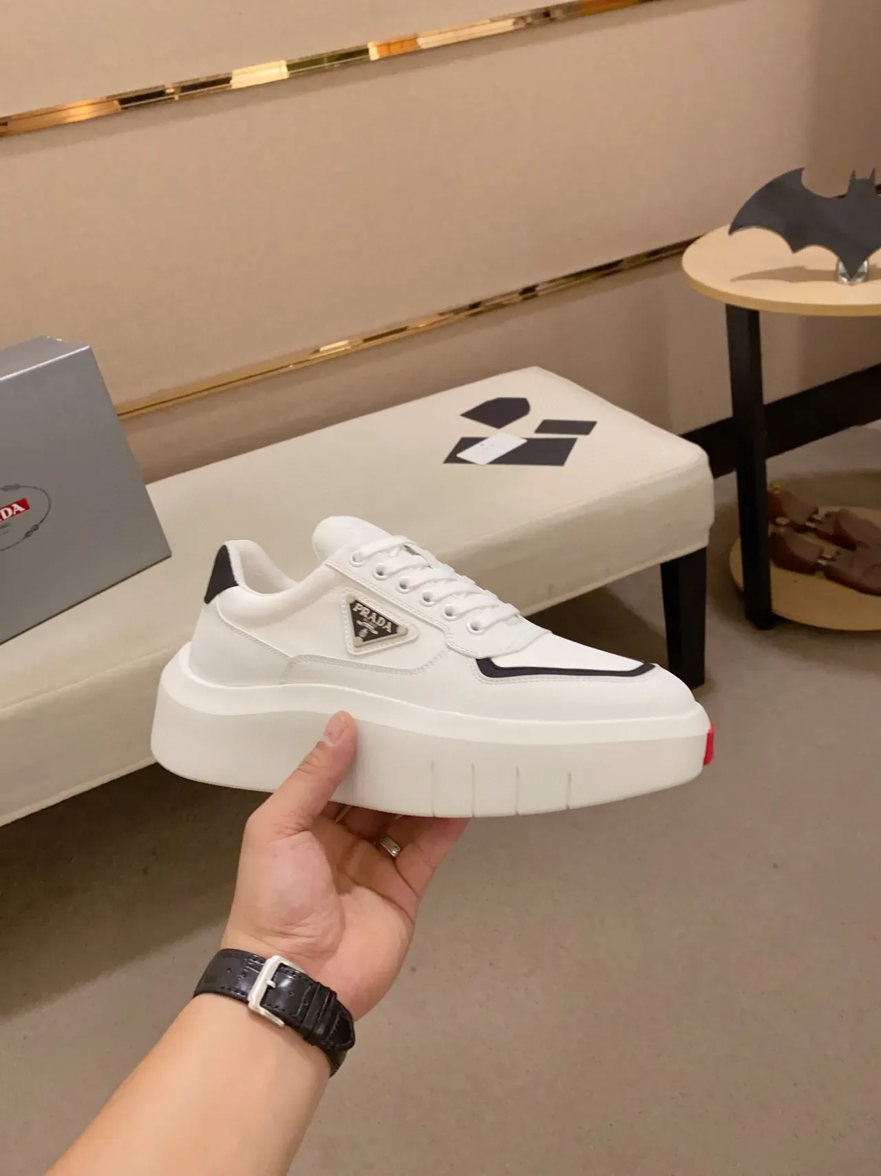 Prada Cloudbust White Black Platform Sole Triangular Logo Plaque Lifestyle Sneakers 4