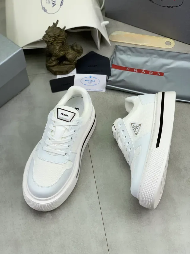 Prada Cloudbust White Mesh and Leather Lifestyle Sneakers 5