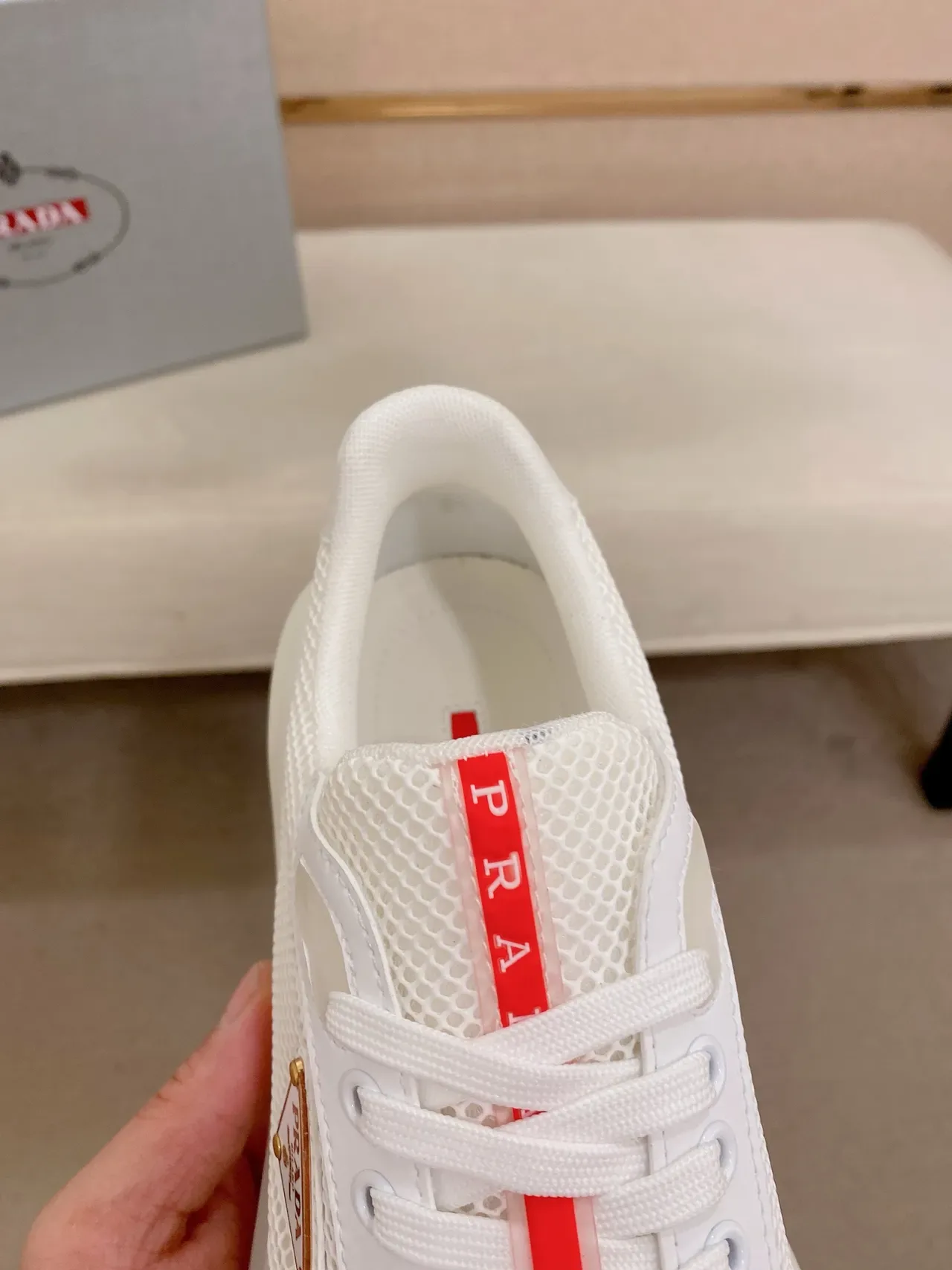 Prada Cloudbust White Mesh and Leather Lifestyle Sneakers 4