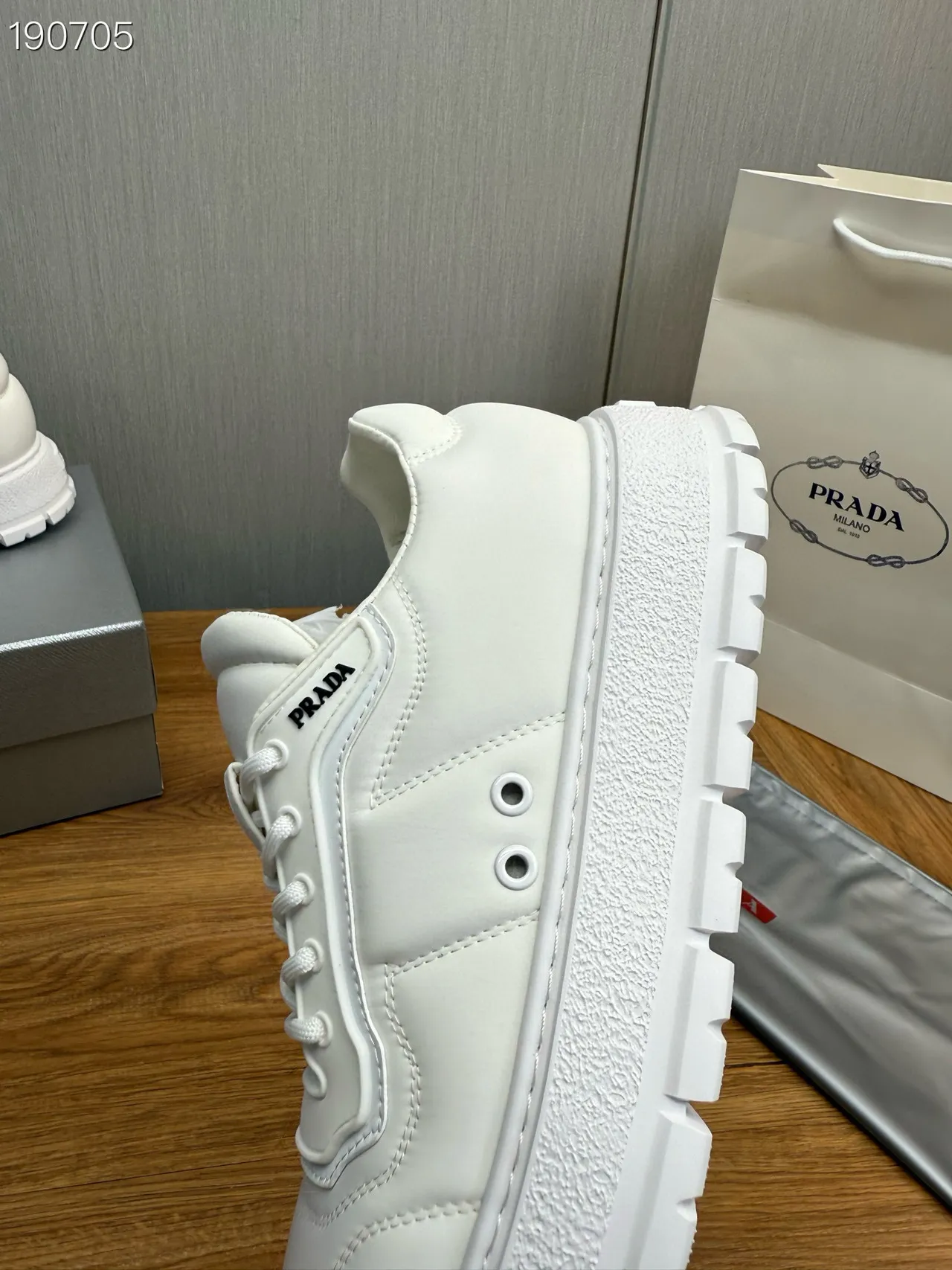 Prada Cloudbust White Platform Sole Panelled Leather Upper Chunky Sneakers 4