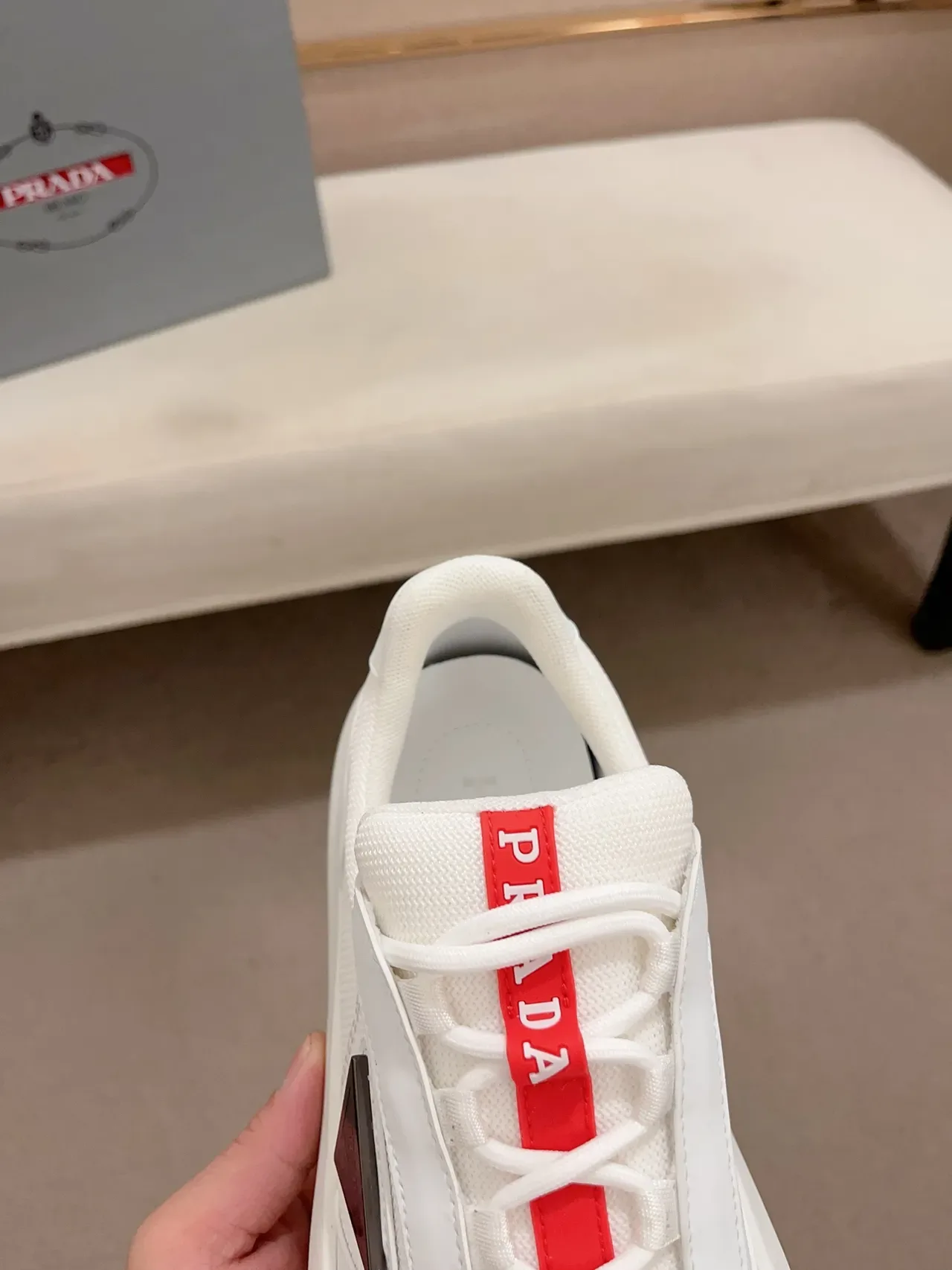 Prada Cloudbust White Red Platform Sole Triangle Logo Plaque Lifestyle Sneakers 4