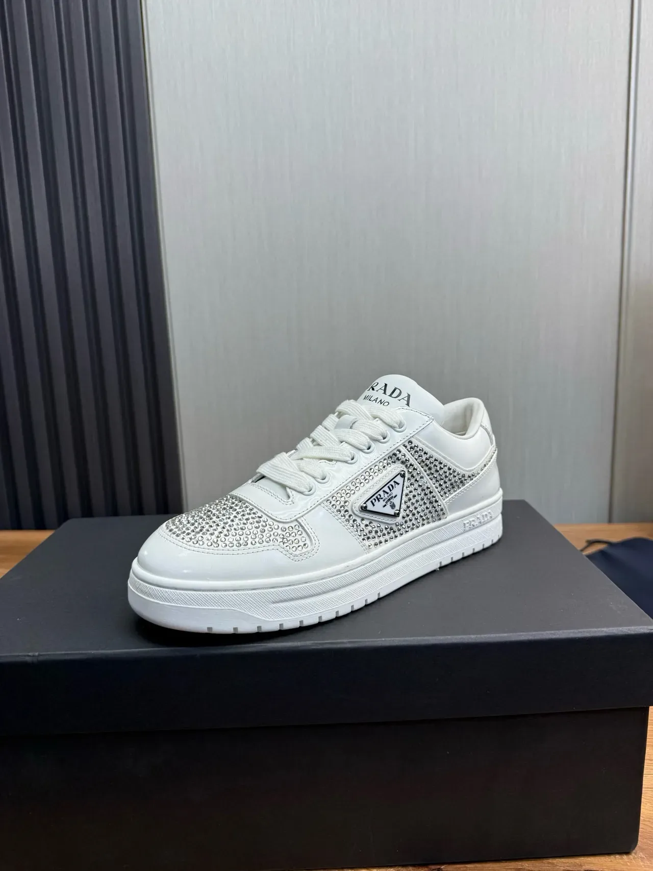 Prada Cloudbust White Silver Crystal-Embellished Low-Top Lifestyle Sneakers 2