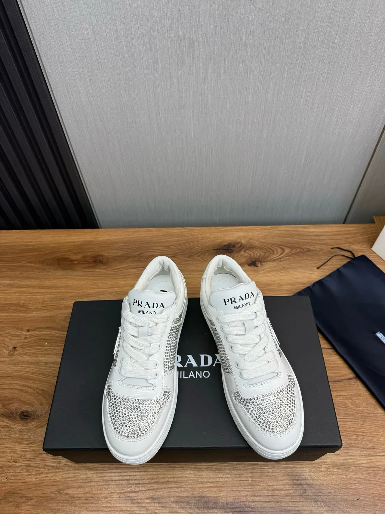 Prada Cloudbust White Silver Crystal-Embellished Low-Top Lifestyle Sneakers 3