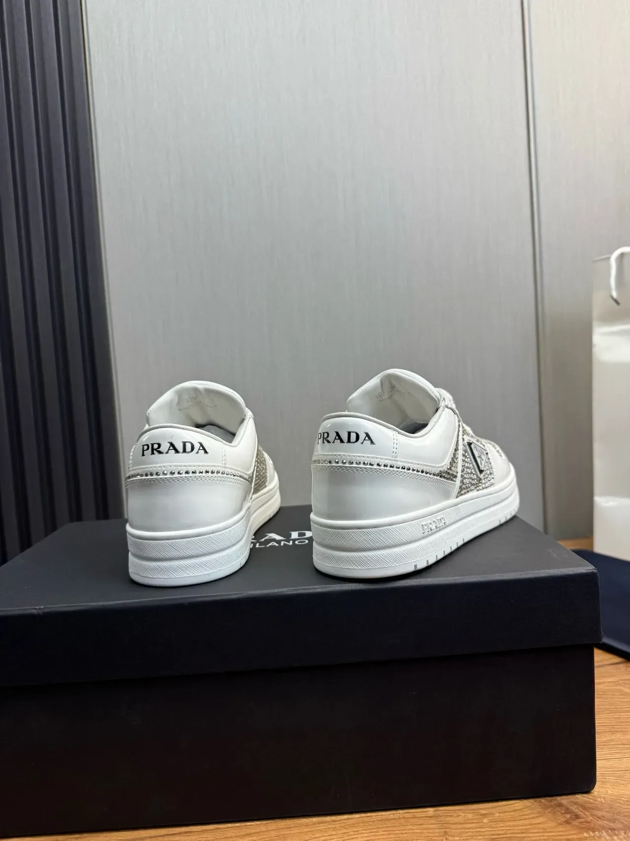 Prada Cloudbust White Silver Crystal-Embellished Low-Top Lifestyle Sneakers 5