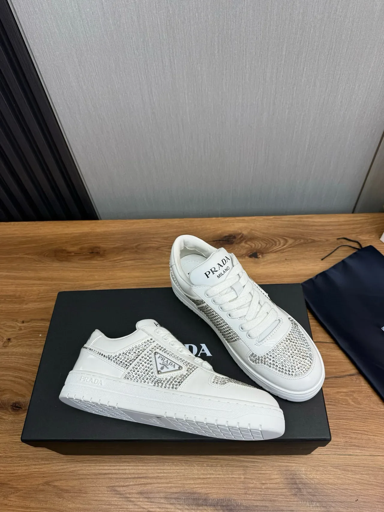 Prada Cloudbust White Silver Crystal-Embellished Low-Top Lifestyle Sneakers 6