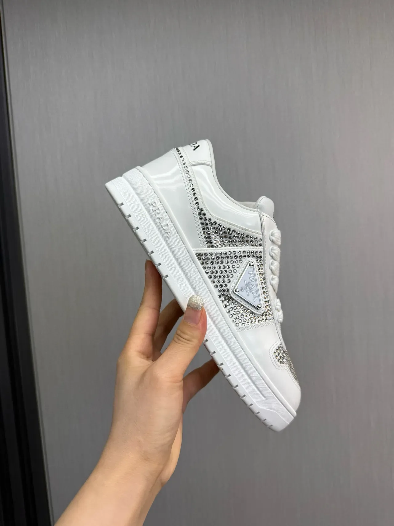 Prada Cloudbust White Silver Crystal-Embellished Low-Top Lifestyle Sneakers 7