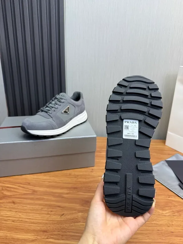 Prada Gris Blanco Ante y Malla Superior Suela Media Gruesa Zapatos Lifestyle 10