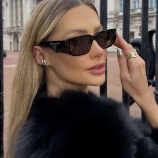 Prada Linea Rossa Black Brown Narrow Rectangular Upswept Corners Sunglasses