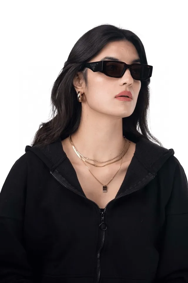 Prada Linea Rossa Black Brown Narrow Rectangular Upswept Corners Sunglasses 8