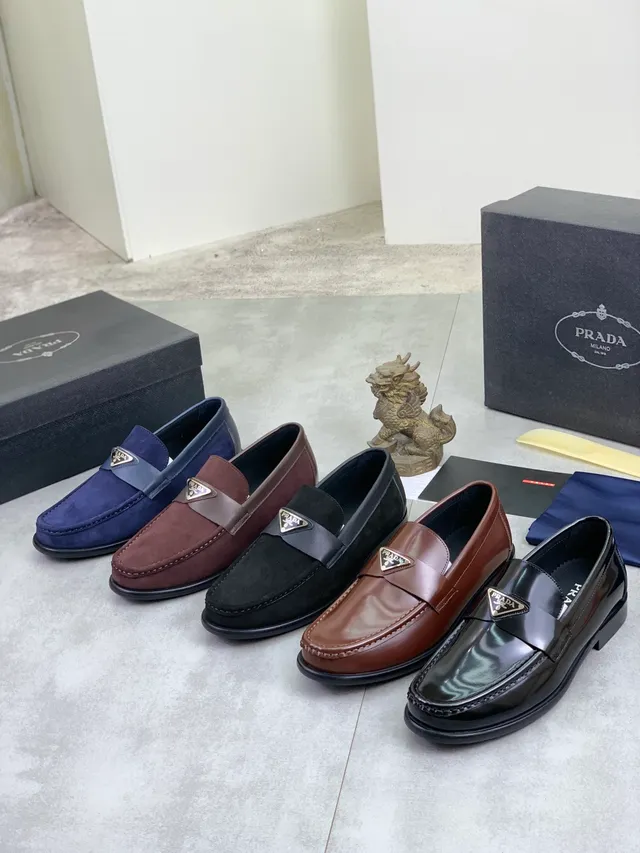 Prada Loafer Navy Black Suede Upper Leather Strap Loafer 2