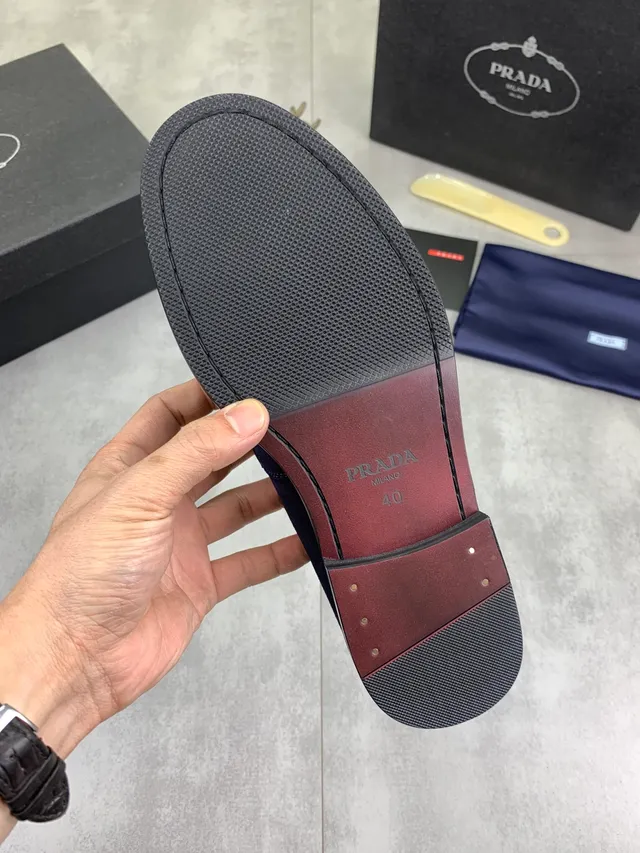 Prada Loafer Navy Black Suede Upper Leather Strap Loafer 3