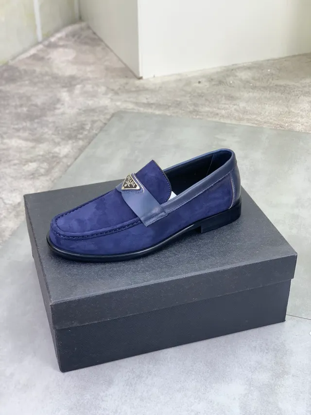 Prada Loafer Navy Black Suede Upper Leather Strap Loafer 5