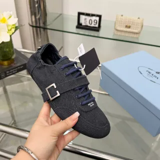 Prada Navy Blue Upper Buckle Strap Detail Canvas Shoes