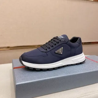 Prada Navy White Nylon Upper Contrast Midsole Lifestyle Sneakers