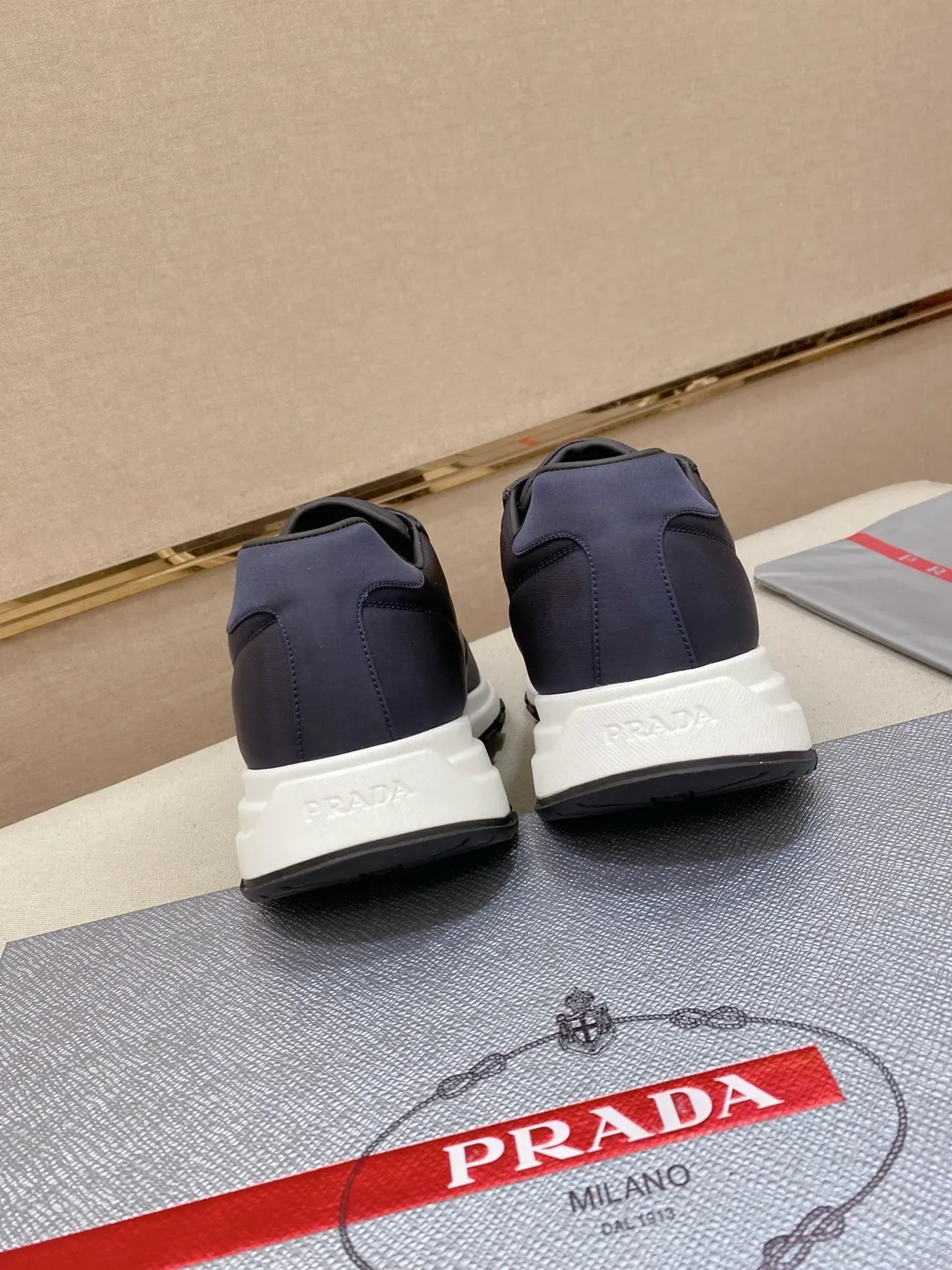 Prada Navy White Nylon Upper Contrast Midsole Lifestyle Sneakers 3