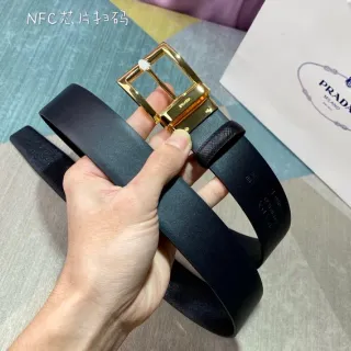 Prada Reversible Black Gold Saffiano Leather Belt