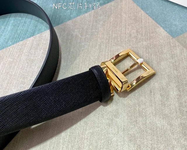 Prada Reversible Black Gold Saffiano Leather Belt 2
