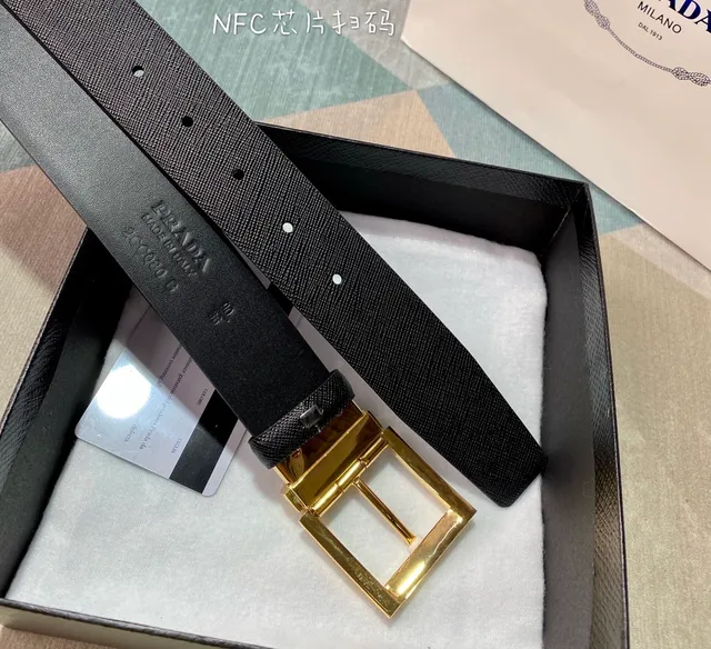 Prada Reversible Black Gold Saffiano Leather Belt 3
