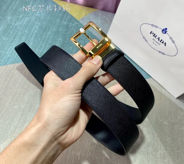 Prada Reversible Black Gold Saffiano Leather Belt 5
