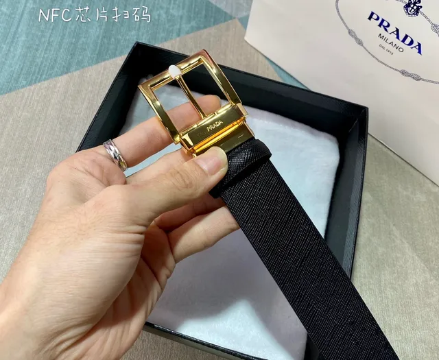 Prada Reversible Black Gold Saffiano Leather Belt 6