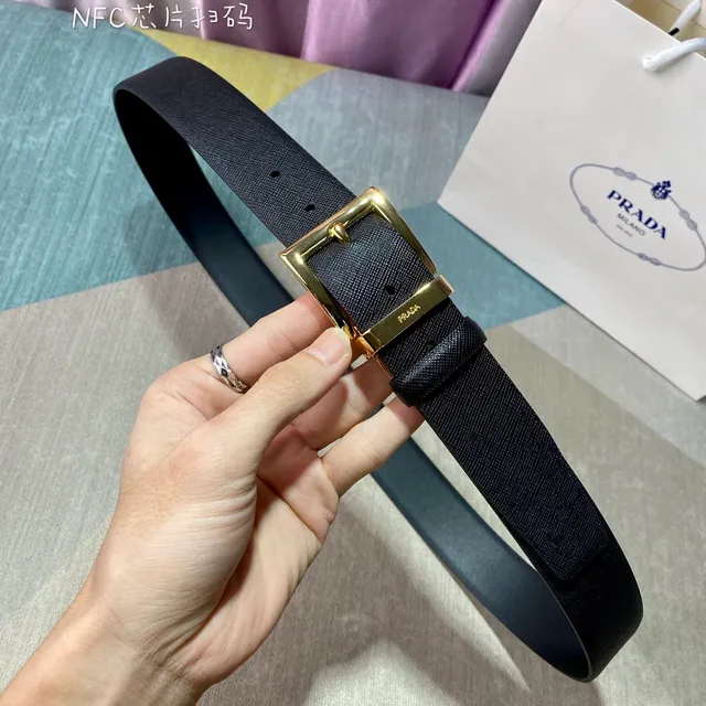 Prada Reversible Black Gold Saffiano Leather Belt 7