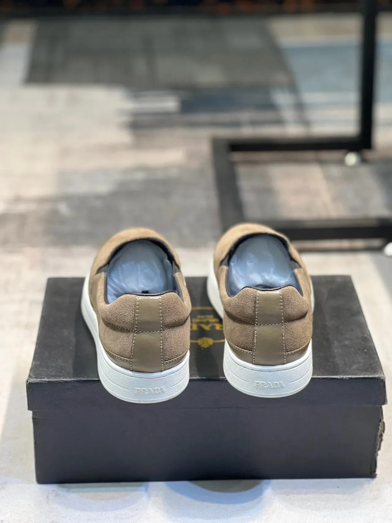 Prada Slip-On Suede Olive Brown Casual Shoe 3