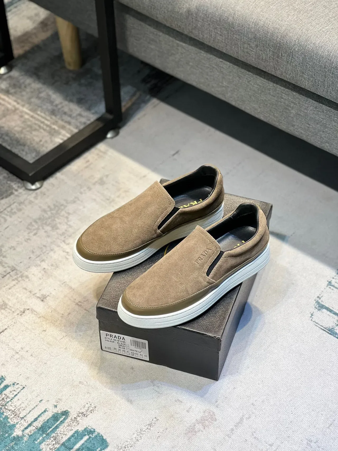 Prada Slip-On Suede Olive Brown Casual Shoe 7