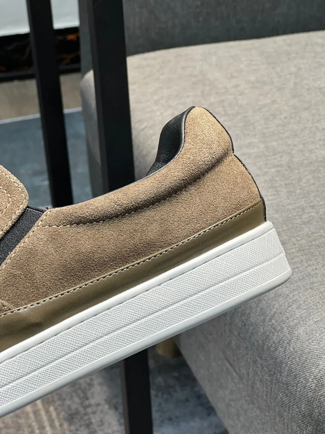 Prada Slip-On Suede Olive Brown Casual Shoe 8