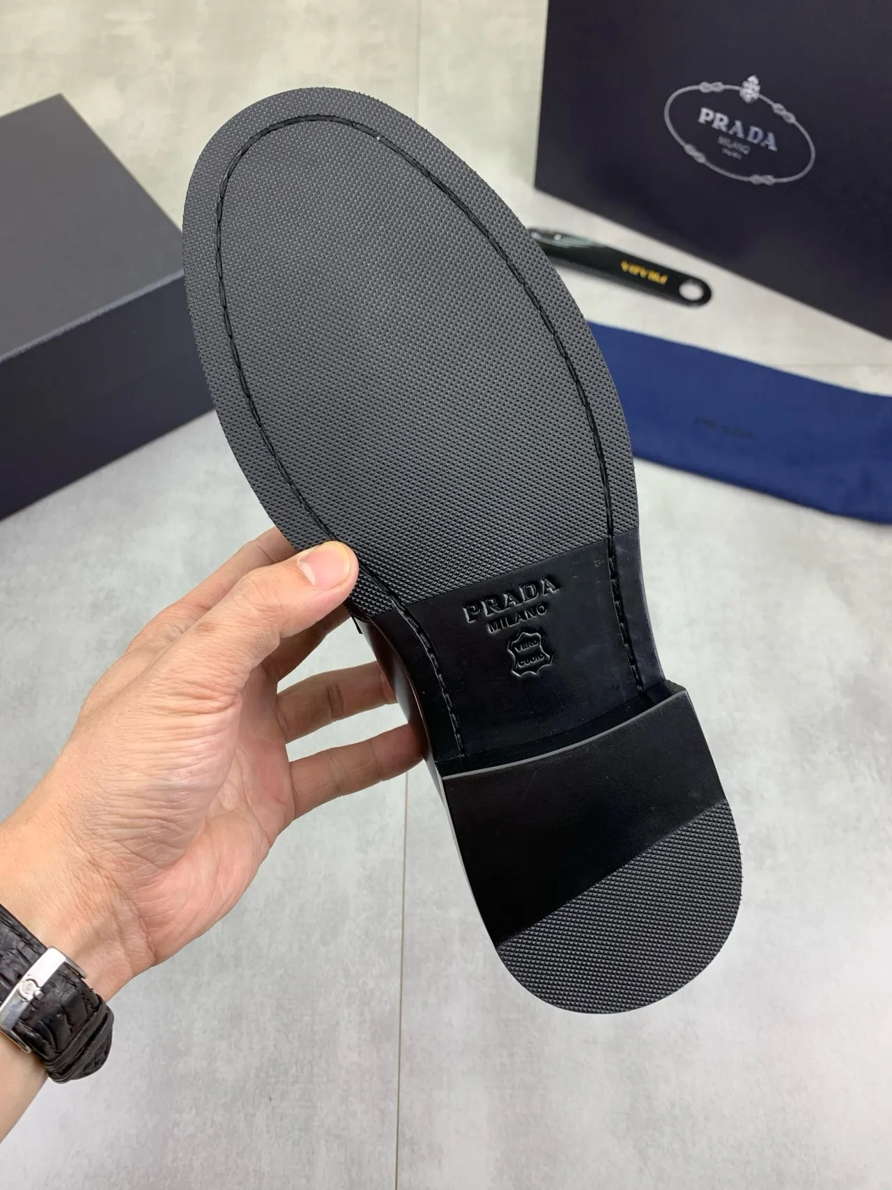 Prada Triangle Logo Loafer Black Leather Loafers 3