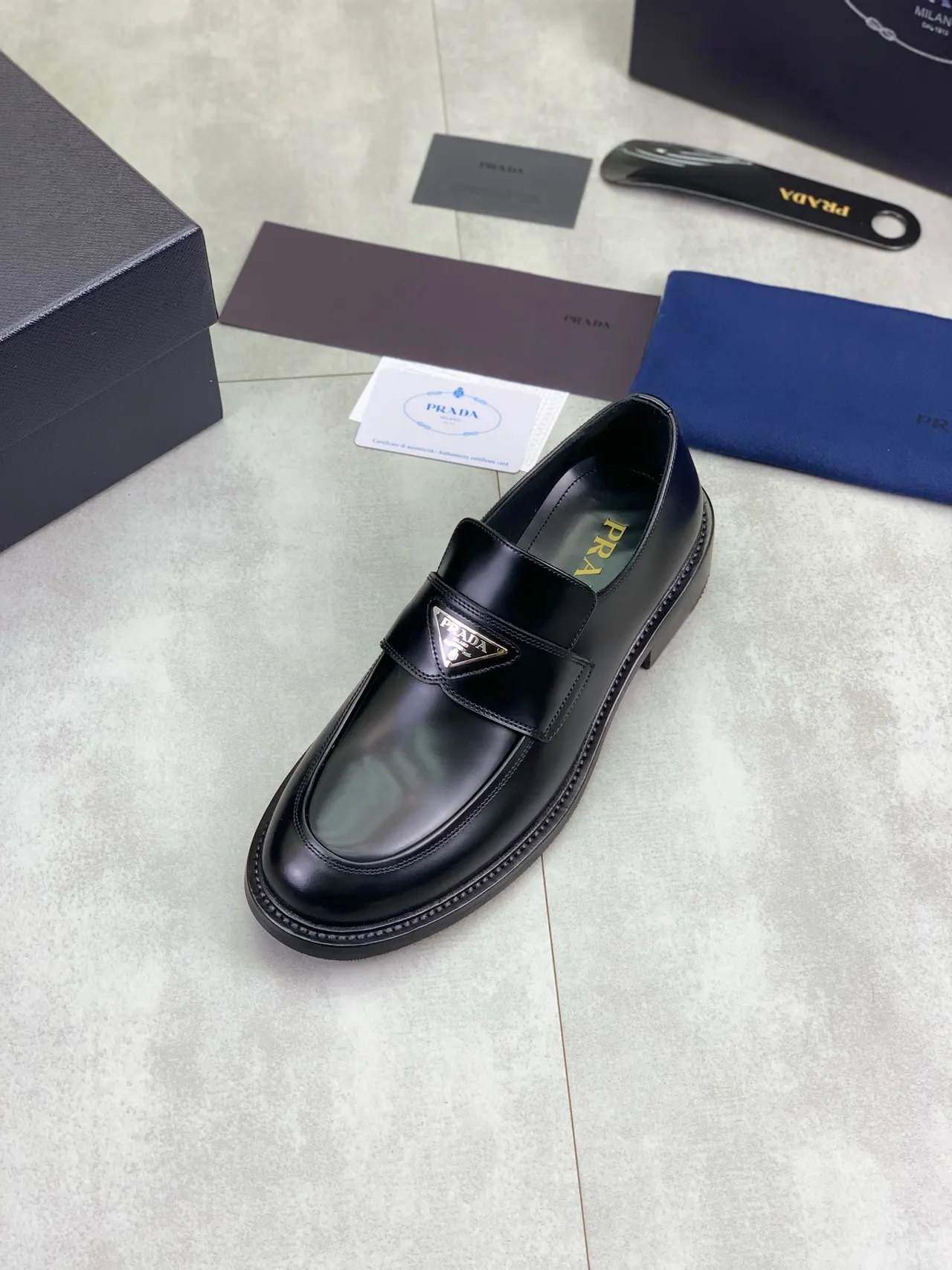 Prada Triangle Logo Loafer Black Leather Loafers 4